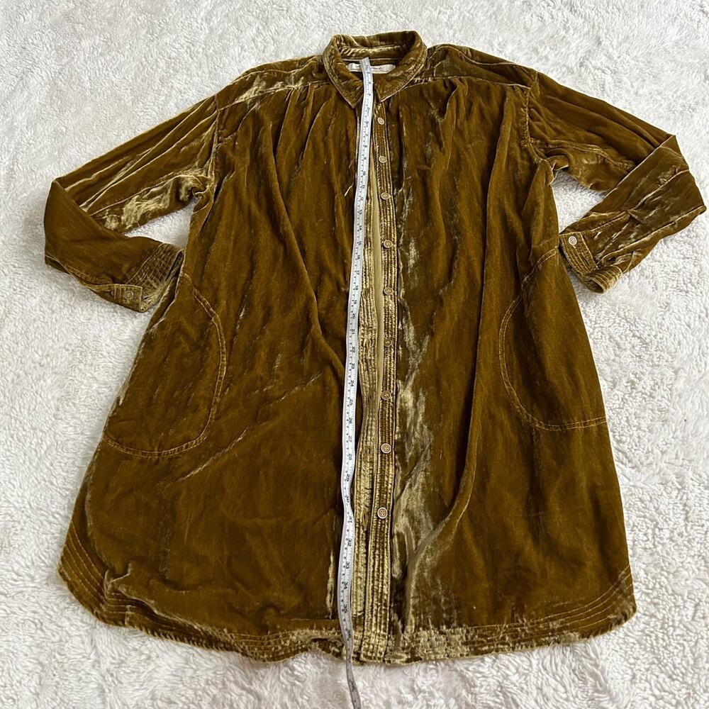 We The Free Mustard Velvet Top Oversized Button Up Shirt S Boho Indie Night Out - Picture 3 of 6
